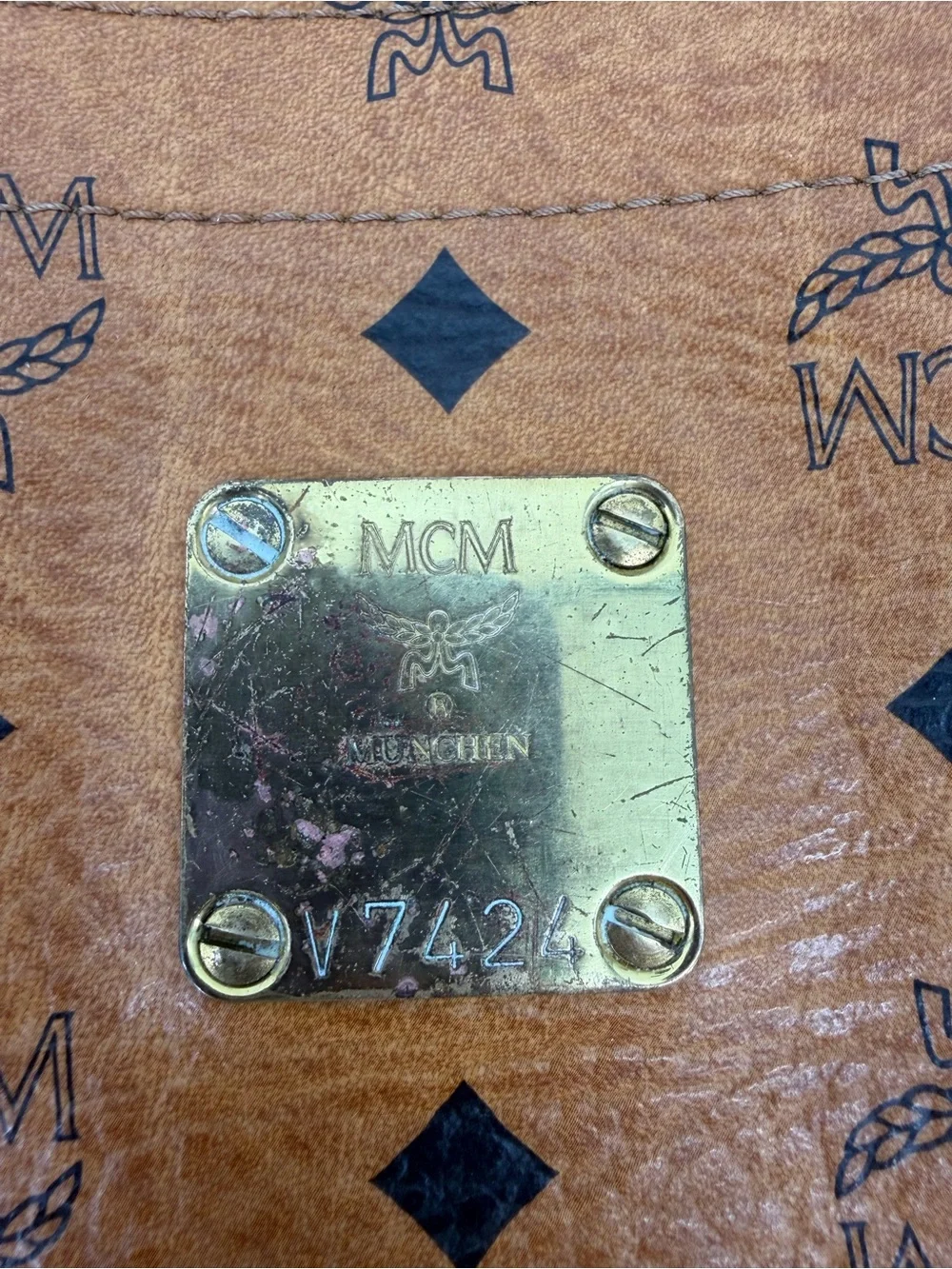 Rare‎ Vintage MCM Visetos Cognac Logo Tote Shoulder Bag Authentic